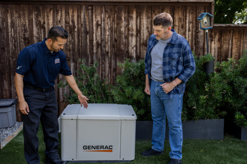 generator maintenance tech speaking with client